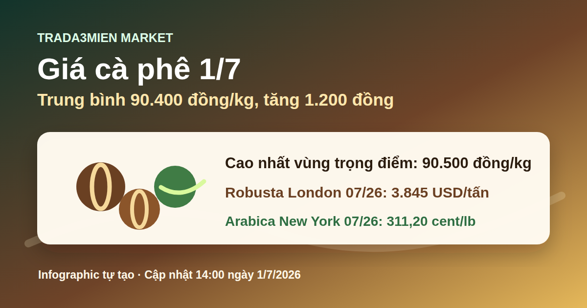 Infographic giá cà phê ngày 1/7/2026