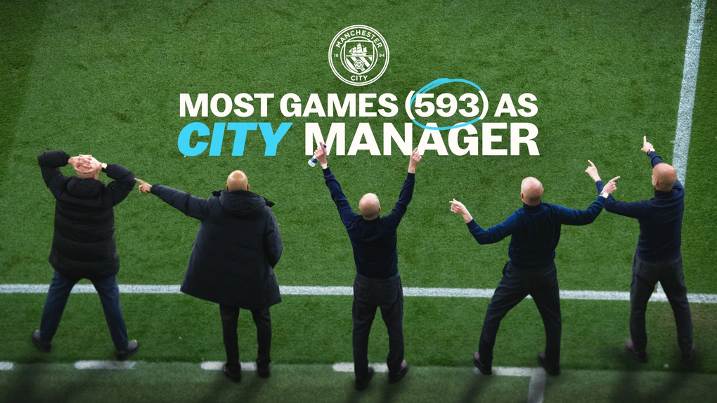 Guardiola là HLV dẫn dắt nhiều trận đấu nhất trong lịch sử Man City, với 593 trận, sau khi khép lại 10 năm gắn bó. Ảnh: Man City