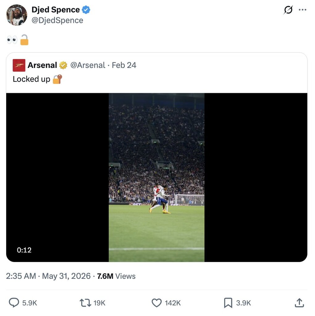 Bài đăng của Spence nhắm vào Arsenal. Ảnh chụp màn hình