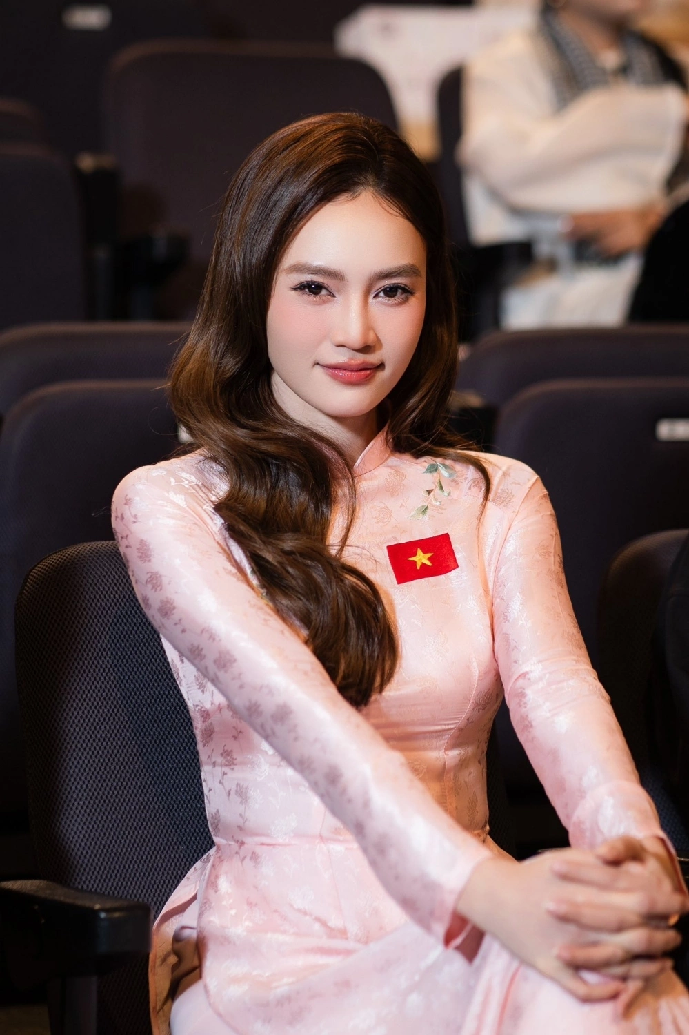 Lan Ngọc - một trong những diễn viên chính Mật mã Đông Dương - ở buổi công bố tác phẩm giữa tháng 5 tại TP HCM. Ảnh: Đoàn phim cung cấp