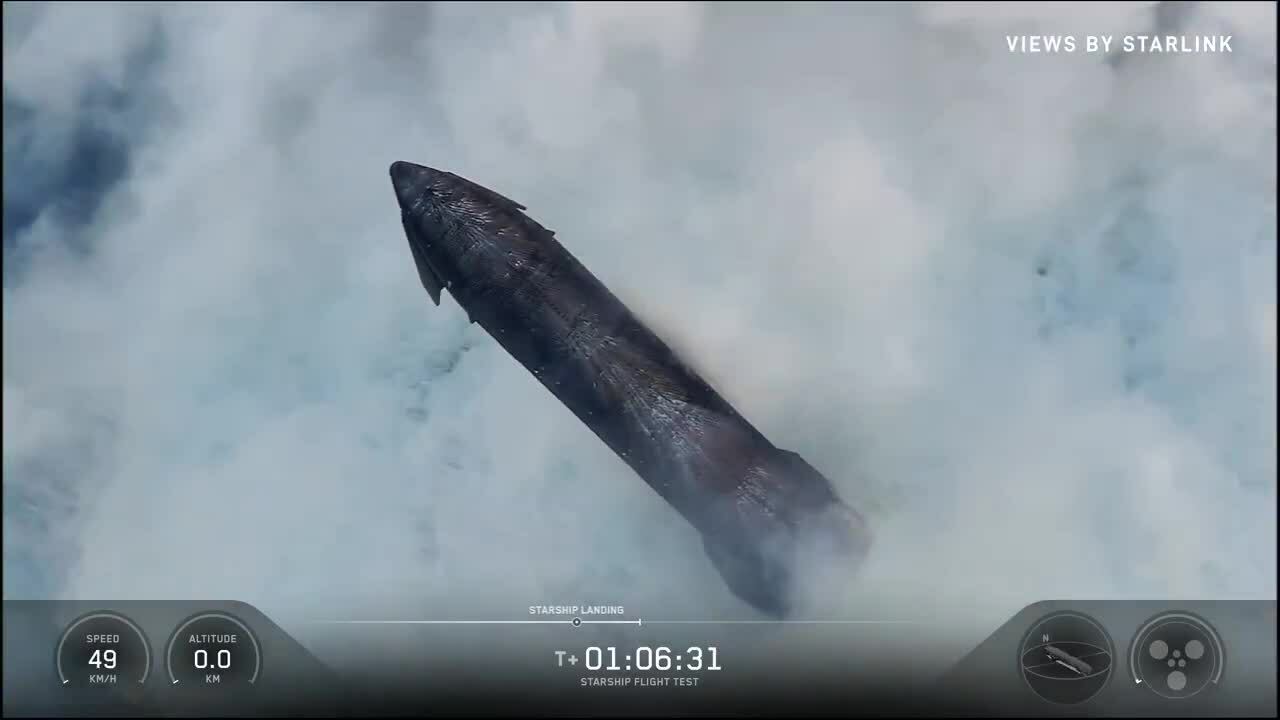Tầng trên của tên lửa Starship V3 đáp xuống Ấn Độ Dương. Video: SpaceX