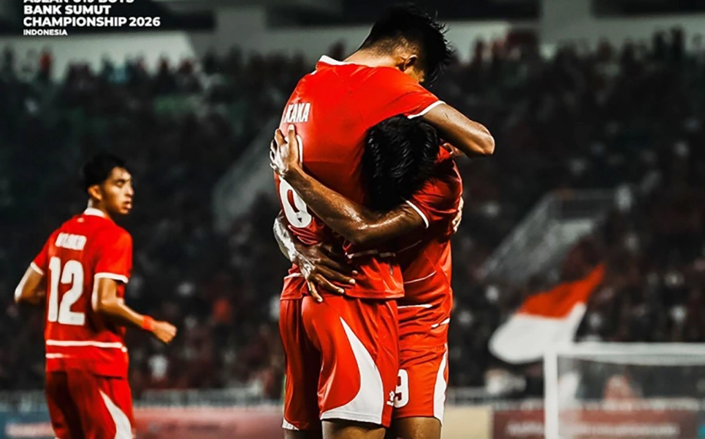 Cầu thủ Indonesia mừng chiến thắng 3-0 trước Myanmar ở bảng A giải U19 Đông Nam Á 2026, tối 1/6. Ảnh: SEAN FOOTBALL