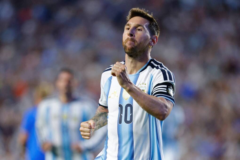 Messi mừng bàn trong trận Argentina 3-0 Iceland tối 9/6. Ảnh: AFP
