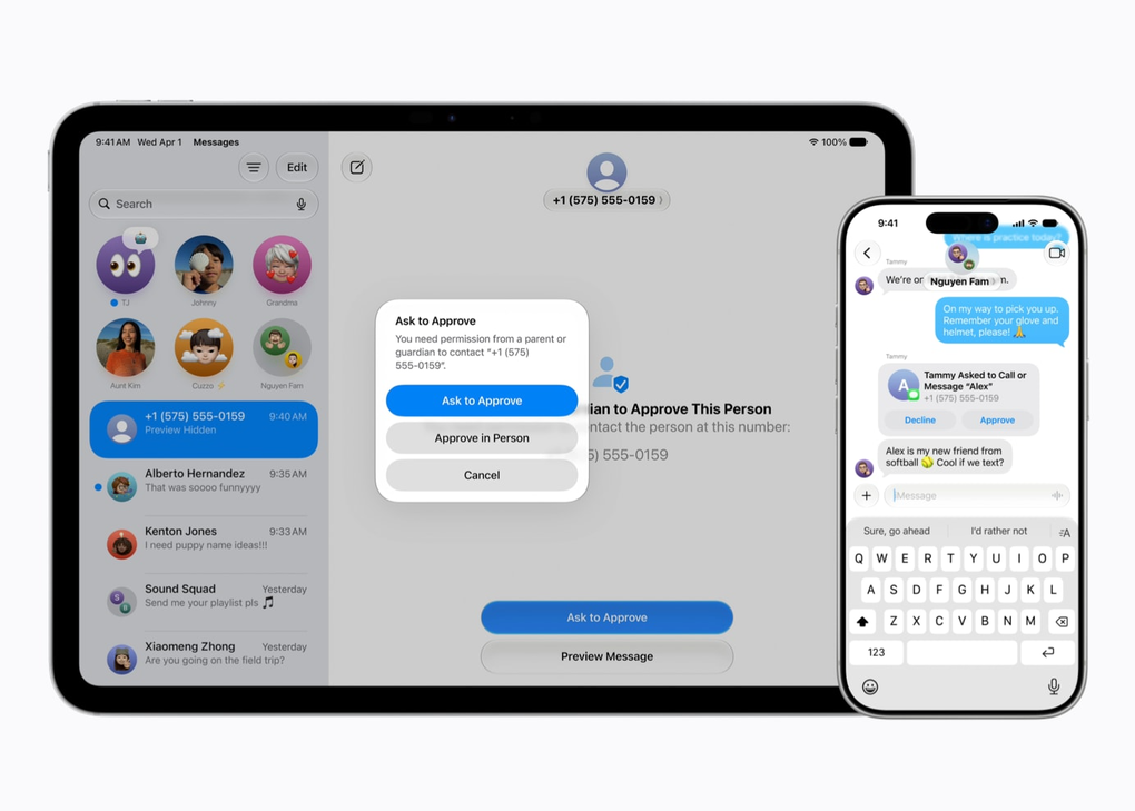 Phụ huynh có thể kiểm soát những người mà con em mình có thể liên lạc qua Messages, FaceTime và Điện