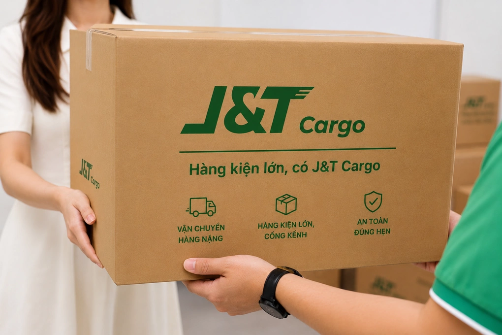 Một khách nhận hàng kiện lớn của J&T Cargo. Ảnh: J&T Cargo