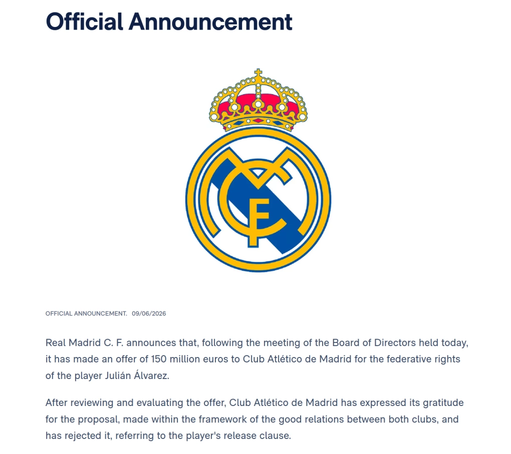 Real bị Atletico từ chối khi hỏi mua Julian Alvarez