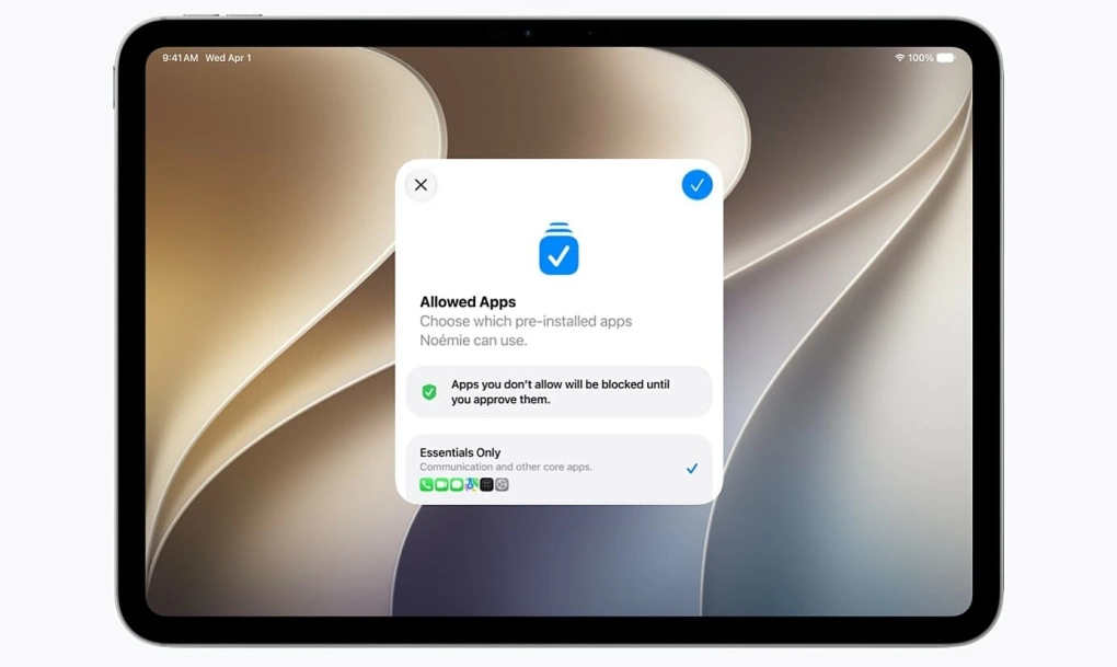 Thiết lập các ứng dụng có thể truy cập ngay từ đầu. Ảnh: Apple