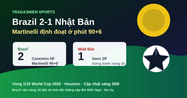 Kết quả Brazil vs Nhật Bản World Cup 2026: Martinelli ghi bàn phút 90+6