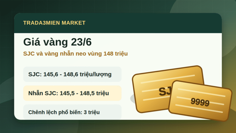 Giá vàng sáng 23/6/2026: SJC và vàng nhẫn neo vùng 148 triệu đồng/lượng