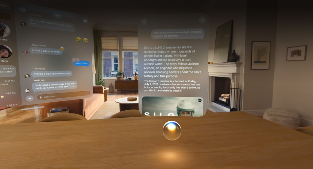 Giao diện không gian làm việc trên visionOS 27. Ảnh: Apple