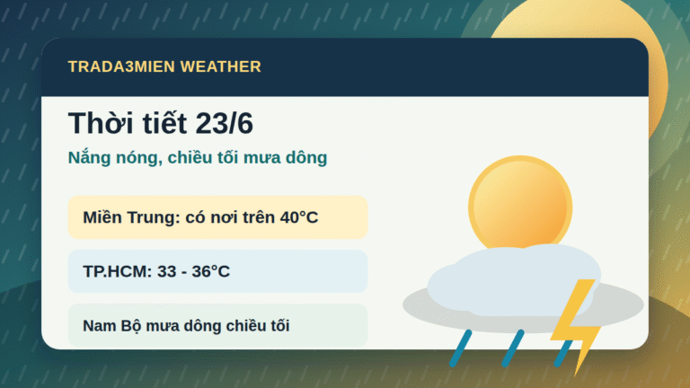 Thời tiết 23/6/2026: miền Trung trên 40 độ, Nam Bộ mưa dông chiều tối