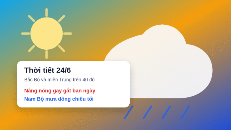 Thời tiết 24/6/2026: Bắc Bộ và miền Trung nắng trên 40 độ, Nam Bộ mưa dông