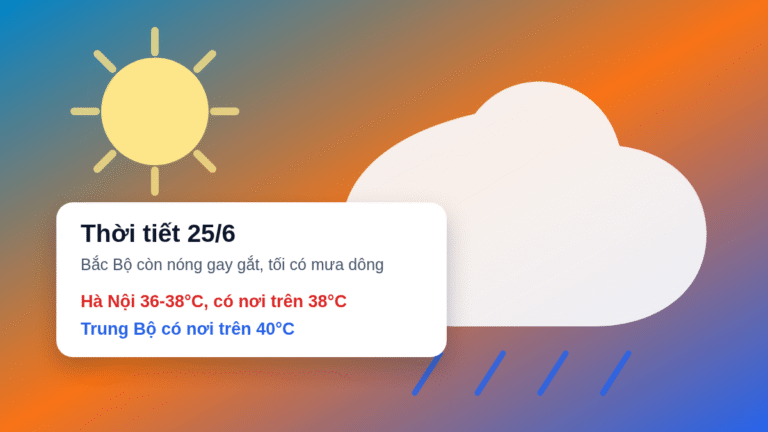Thời tiết 25/6/2026: Bắc Bộ còn nắng nóng, chiều tối có mưa dông