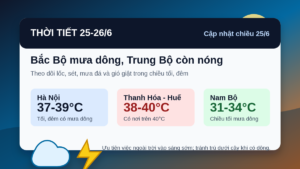 Thời tiết đêm 25 ngày 26/6/2026: Bắc Bộ chuyển mưa dông, Trung Bộ còn nóng trên 40 độ