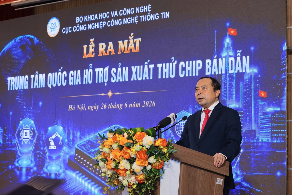 Bộ trưởng Khoa học và Công nghệ Vũ Hải Quân phát biểu tại lễ ra mắt sáng ngày 26/6. Ảnh: MOST