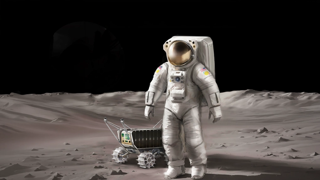Mô phỏng phi hành gia và phương tiện của Lunar Outpost trên Mặt Trăng. Ảnh: Lunar Outpost