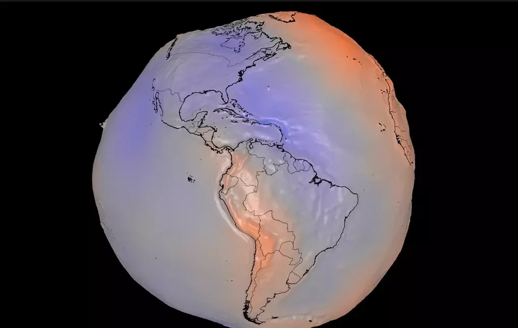 Hình ảnh từ mô hình geoid mới. Ảnh: NASA