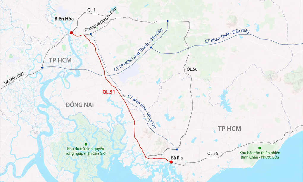 Hướng tuyến quốc lộ 51. Đồ họa: Đăng Hiếu