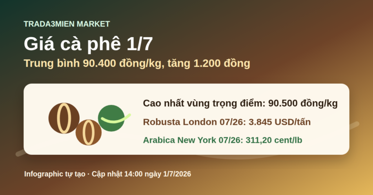 Giá cà phê hôm nay 1/7: bật tăng, trung bình 90.400 đồng/kg