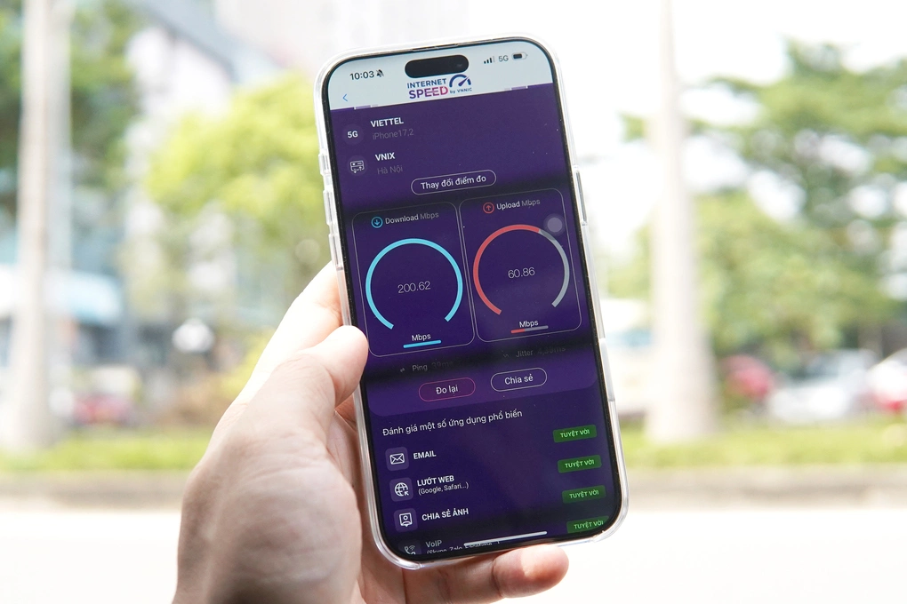 Đo tốc độ mạng 5G tại Việt Nam bằng ứng dụng i-Speed, tháng 10/2025. Ảnh: Lưu Quý