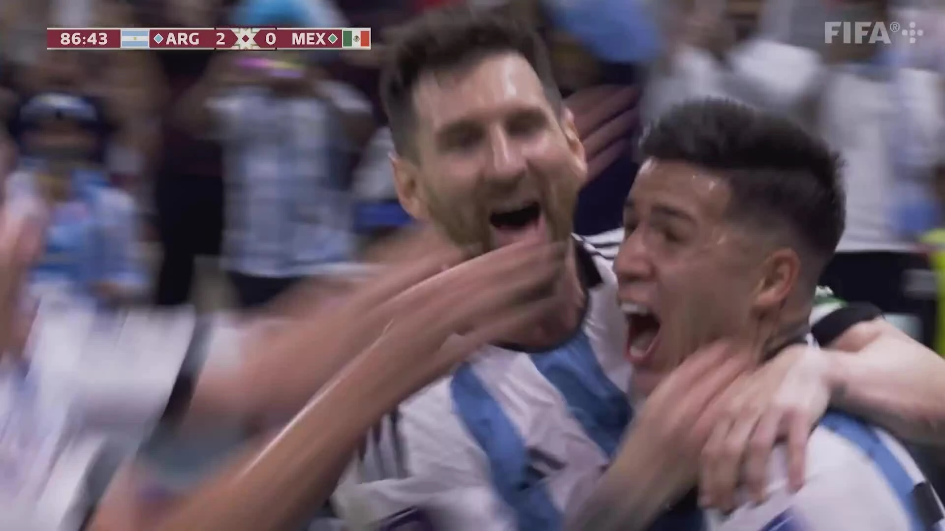 Messi chia vui sau khi Enzo ghi bàn vào lưới Mexico ở lượt hai vòng bảng World Cup 2022. Video: FIFA