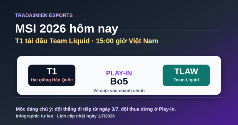 MSI 2026 hôm nay 1/7: T1 tái đấu Team Liquid, tranh vé cuối vào nhánh chính