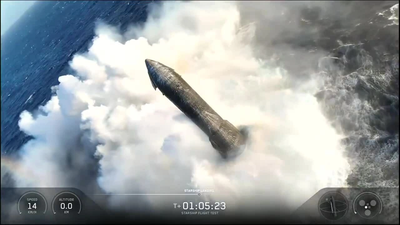 Tầng trên Ship hạ cánh nhẹ nhàng xuống Ấn Độ Dương ngày 24/7. Video: X/SpaceX