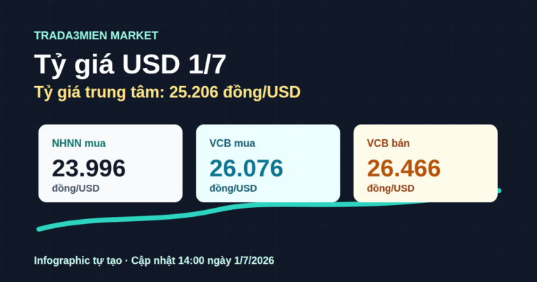 Tỷ giá USD hôm nay 1/7: trung tâm 25.206 đồng, ngân hàng bán ra 26.466 đồng