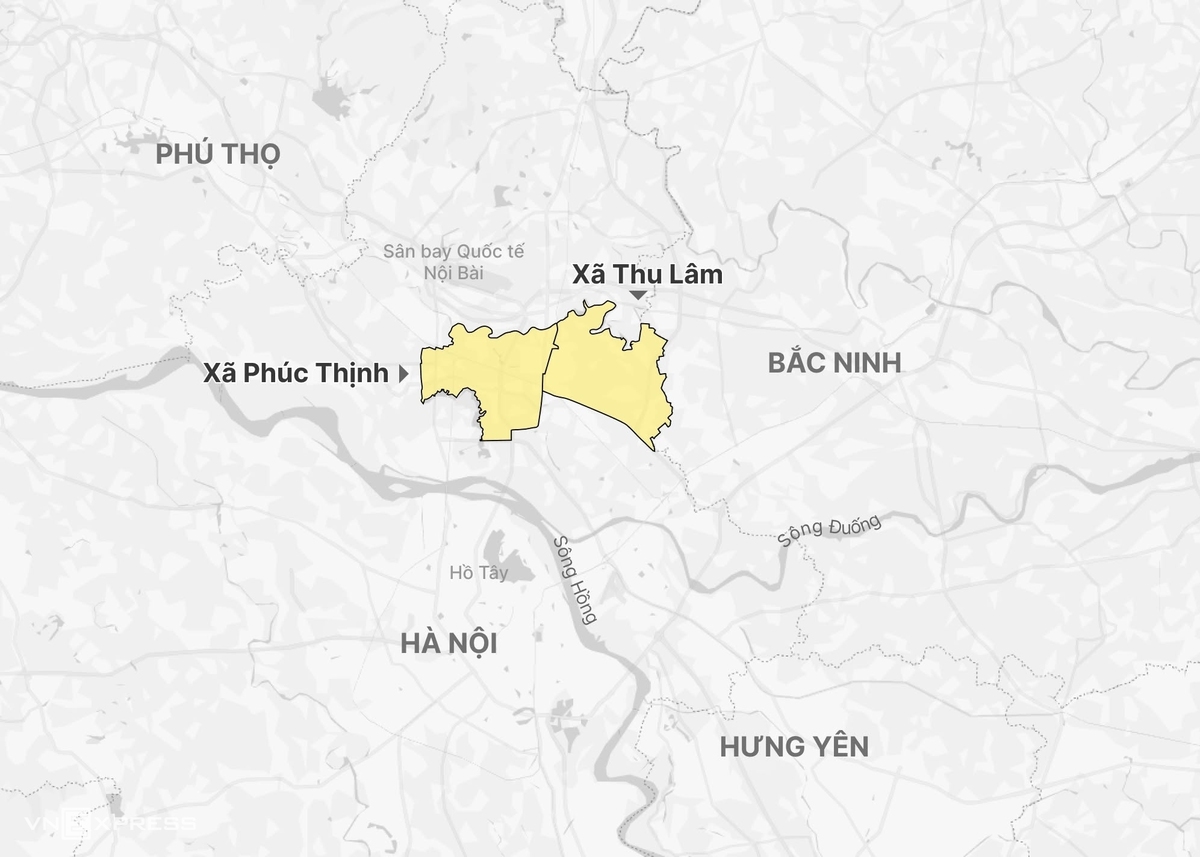 Vị trí xã Phúc Thịnh và xã Thư Lâm, nơi được chọn thí điểm mô hình xã phường Xã hội Chủ nghĩa. Đồ họa: Hoàng Thanh
