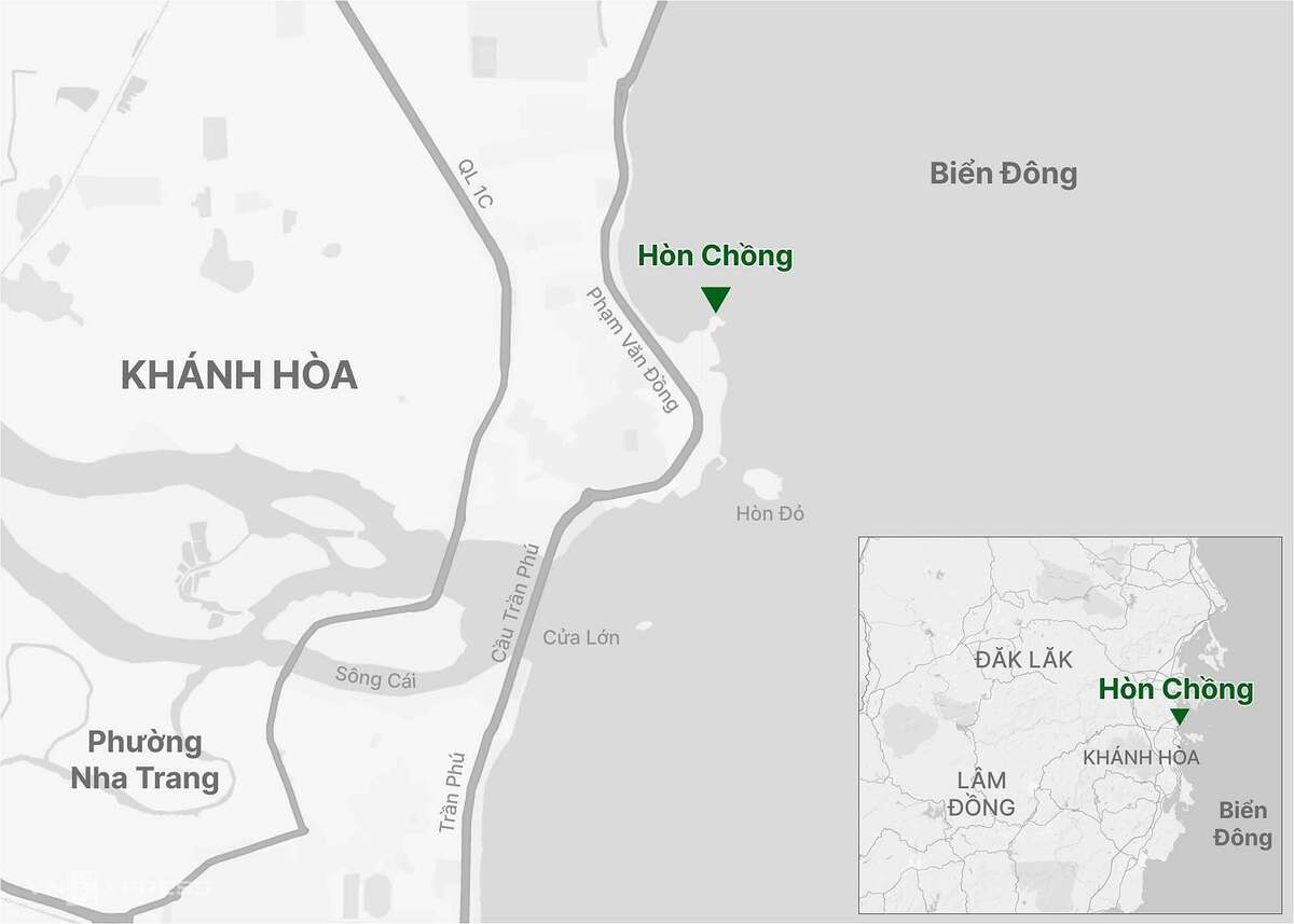 Vị trí Hòn Chồng nơi có rặng san hô 3,5 ha. Đồ họa: Hoàng Thanh