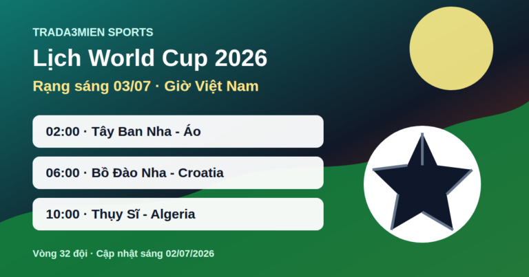 Lịch thi đấu World Cup 2026 hôm nay 2/7: Tây Ban Nha – Áo, Bồ Đào Nha – Croatia