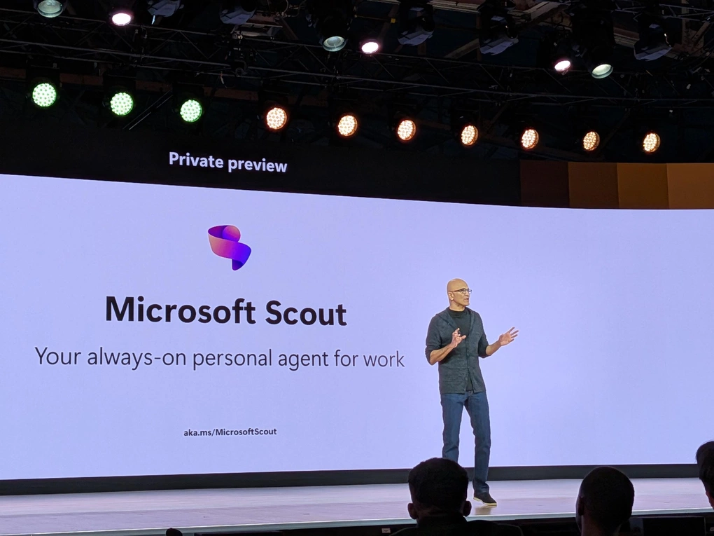 CEO Microsoft Satya Nadella giới thiệu trợ lý AI Scout trên sân khấu Microsoft Build ngày 2/6. Ảnh: TechRadar
