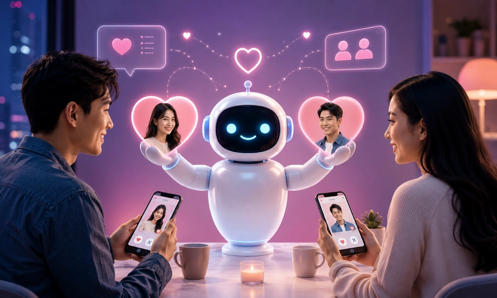 Minh họa AI làm bà mối trong thời đại AI. Ảnh: ChatGPT