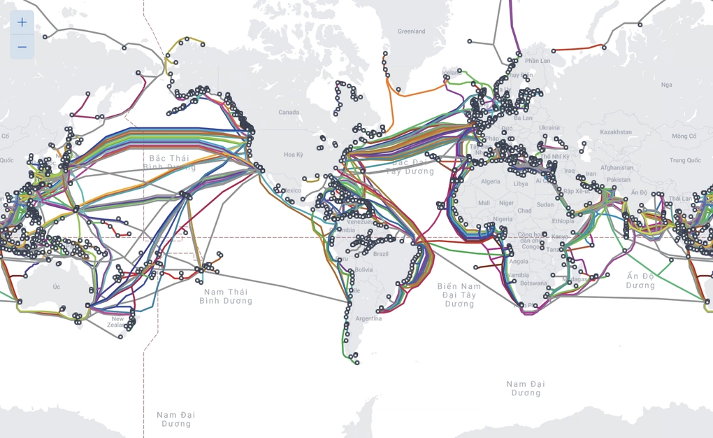 Bản đồ các tuyến cáp quang biển trên toàn cầu. Nguồn: Submarine Cable Map