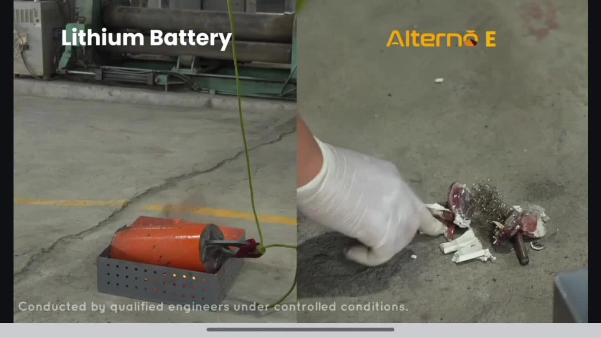 Thử nghiệm mức độ an toàn của pin muối do Alterno phát triển so với pin lithium. Nguồn: Alternō