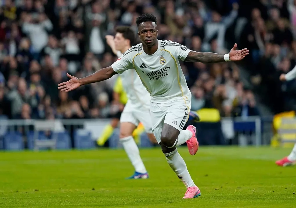 Vinicius mừng bàn trong trận Real Madrid gặp Real Sociedad ở La Liga trên sân Bernabeu, Madrid, Tây Ban Nha ngày 14/2/2026. Ảnh: Reuters